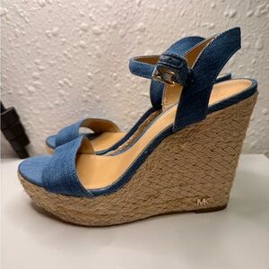 Michael Kors Denim Blue Wedge Sandals